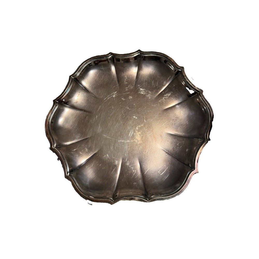 International Silver Co Scalloped Round Silver Plated Fluted Serving Tray 11.25"
